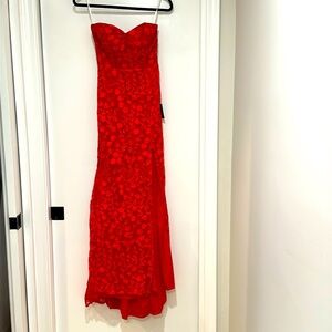 Lulus Formal Dress - Romantic Beauty Red Floral Embroidered Strapless Maxi Dress